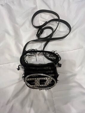 Diesel Black Crossbody with Crystal Logo Buckle
